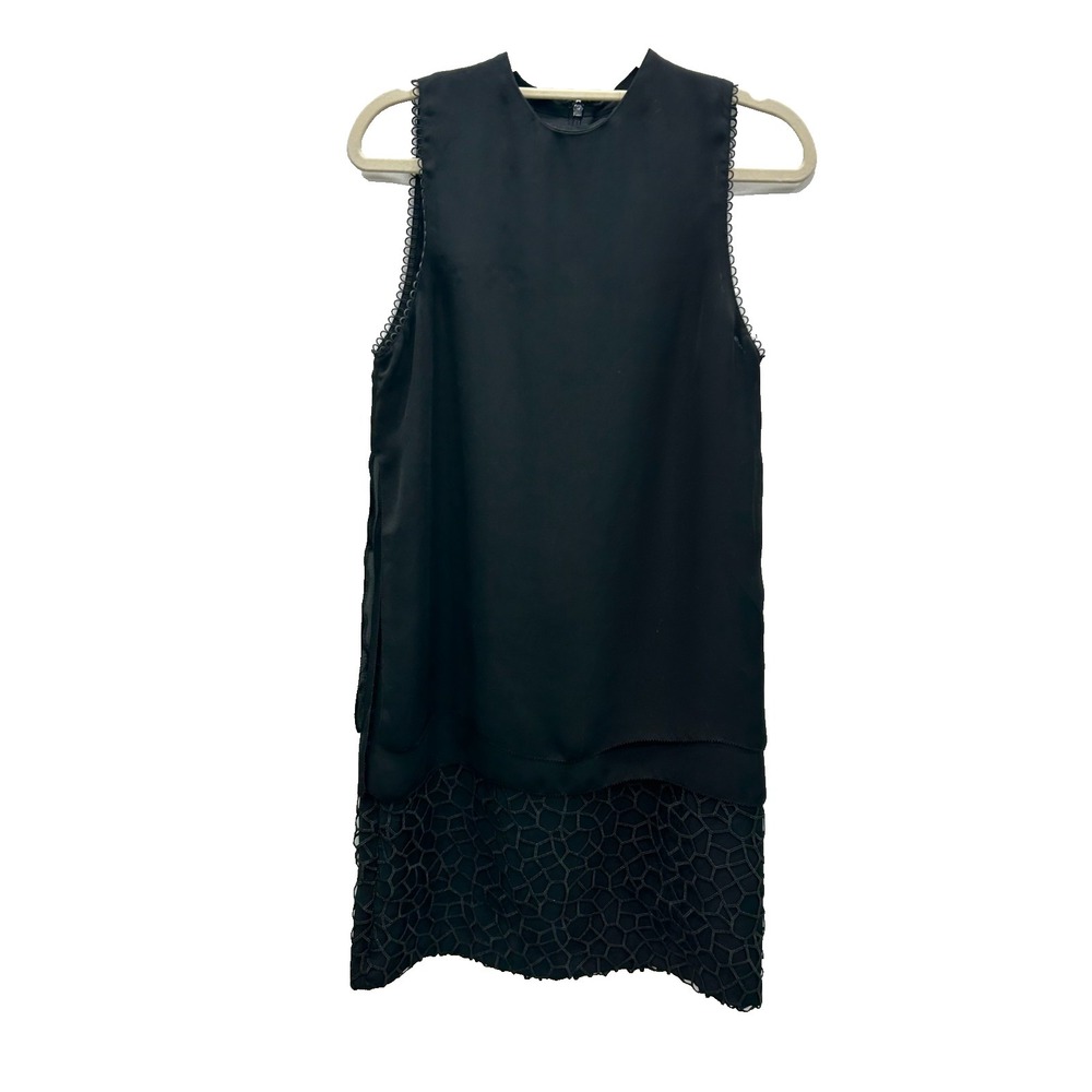 Reiss Mesh Hem Sleeveless Dress Womens 4 Black Layered Sheer Elegant Minimal